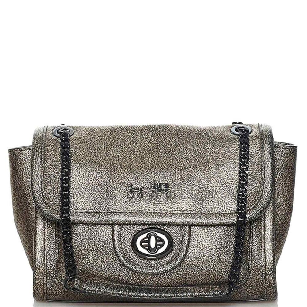 Coach Ranger Brass Metallic Leather Chain Shoulder Crossbody Turnlock F33553